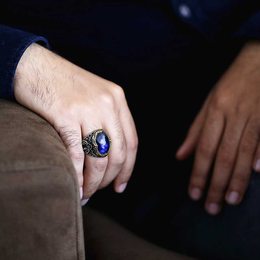 925 silver vav model ring with blue zircon stone 26982 en 42900 26 b