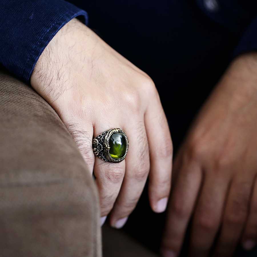 925 silver vav model ring with green zircon stone 26988 ar 42915 26 b